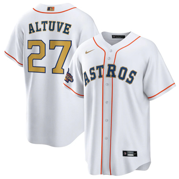 Toddler Houston Astros #27 Jose Altuve White 2023 Gold Collection With World Serise Champions Patch Cool Base Stitched Baseball Jersey